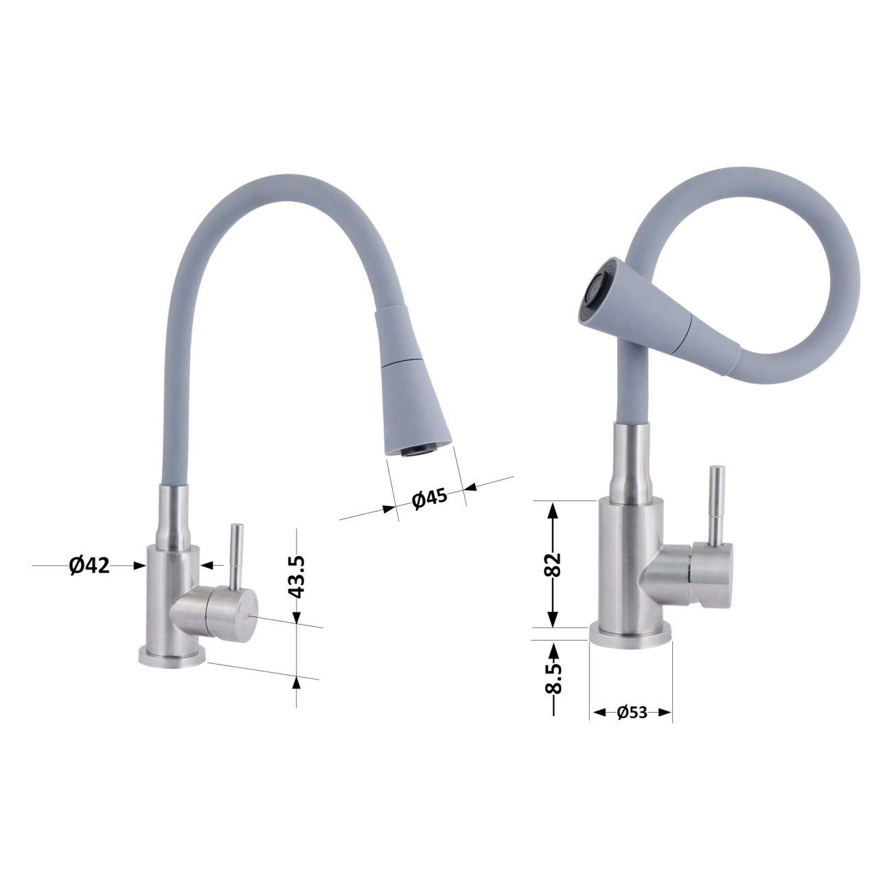 Смеситель для кухни Lidz Aria 015F31 с гибким изливом (k35) LDARI015F31GNK31871 Grey/Nickel Фото - 1