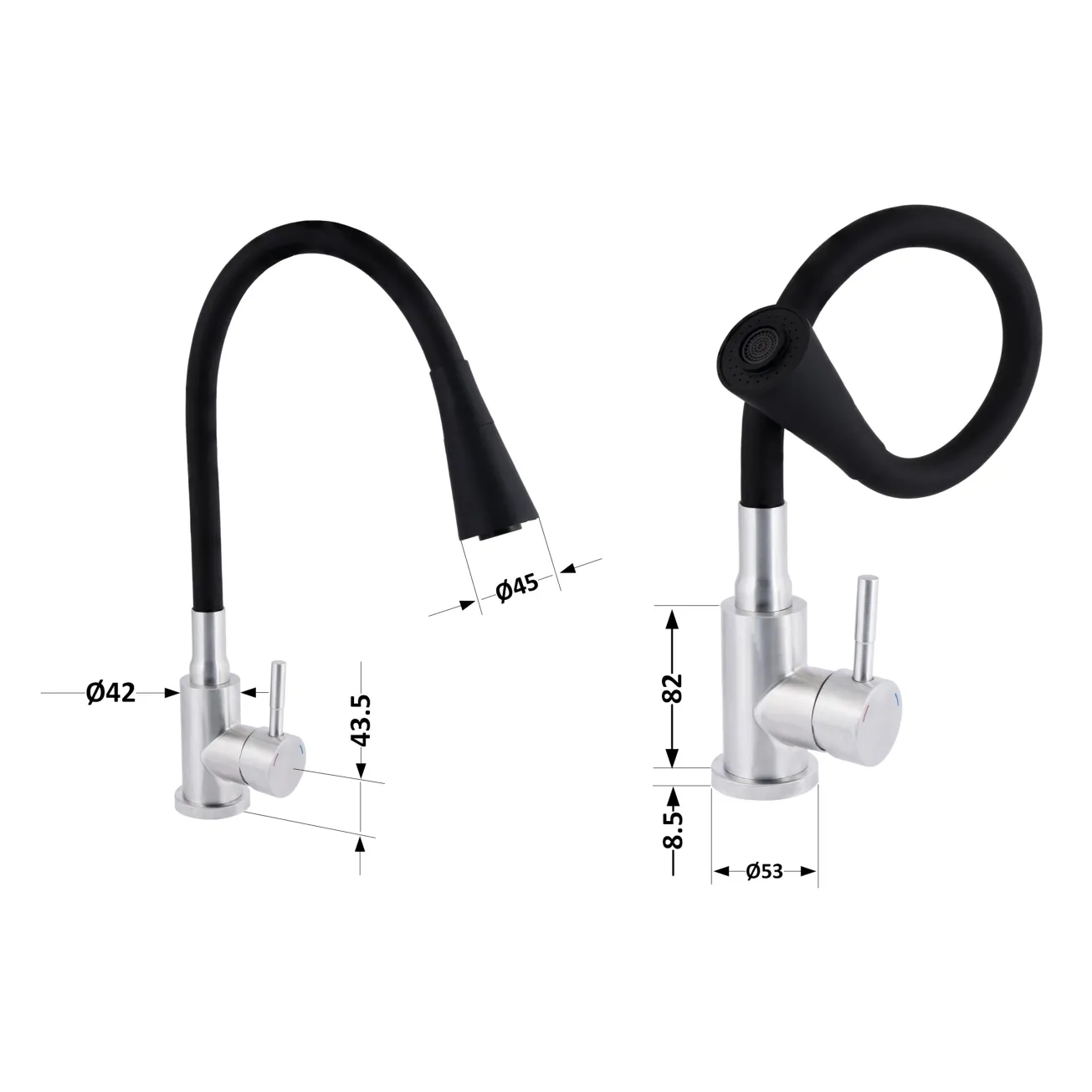 Смеситель для кухни Lidz Aria 015F31 с гибким изливом (k35) LDARI015F31BNK31872 Black/Nickel Фото - 1