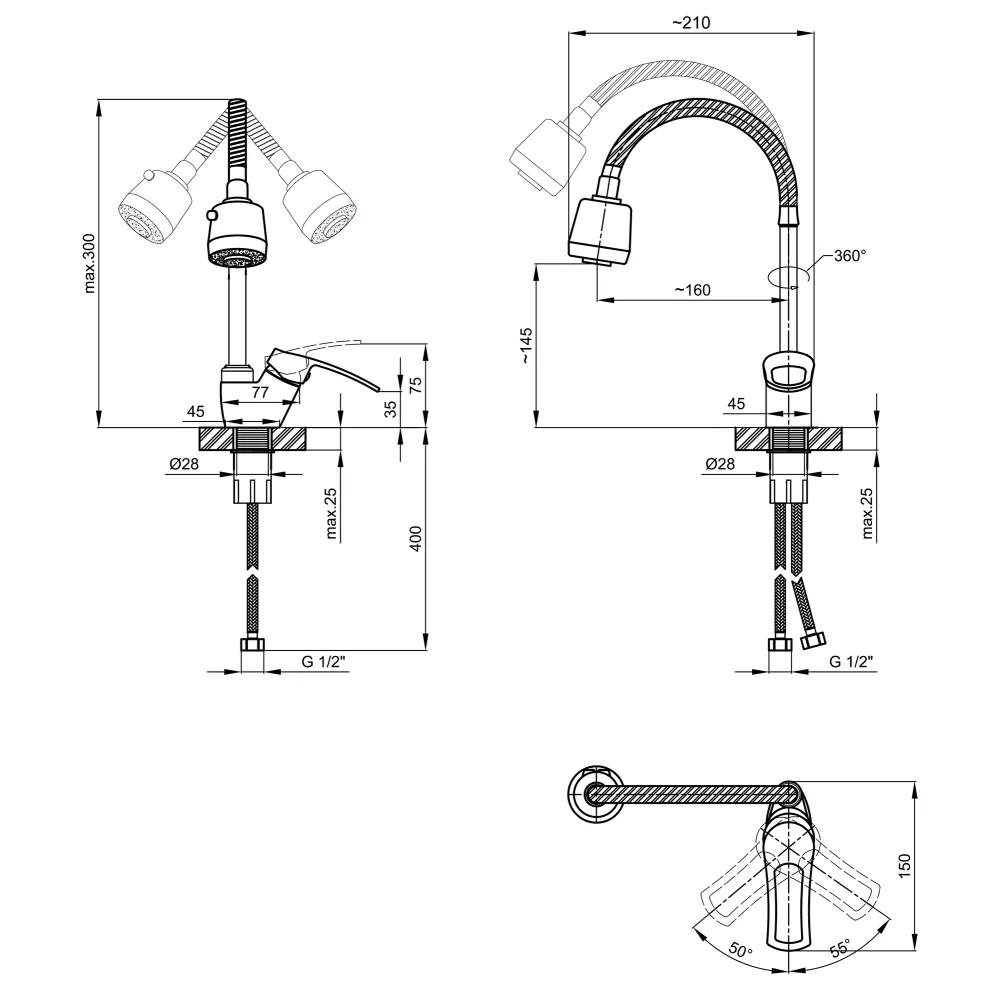 Змішувач для кухні Lidz Agata 008F4 з гнучким виливом (k40) LDAGA008F4CRM35126 Chrome Фото - 1
