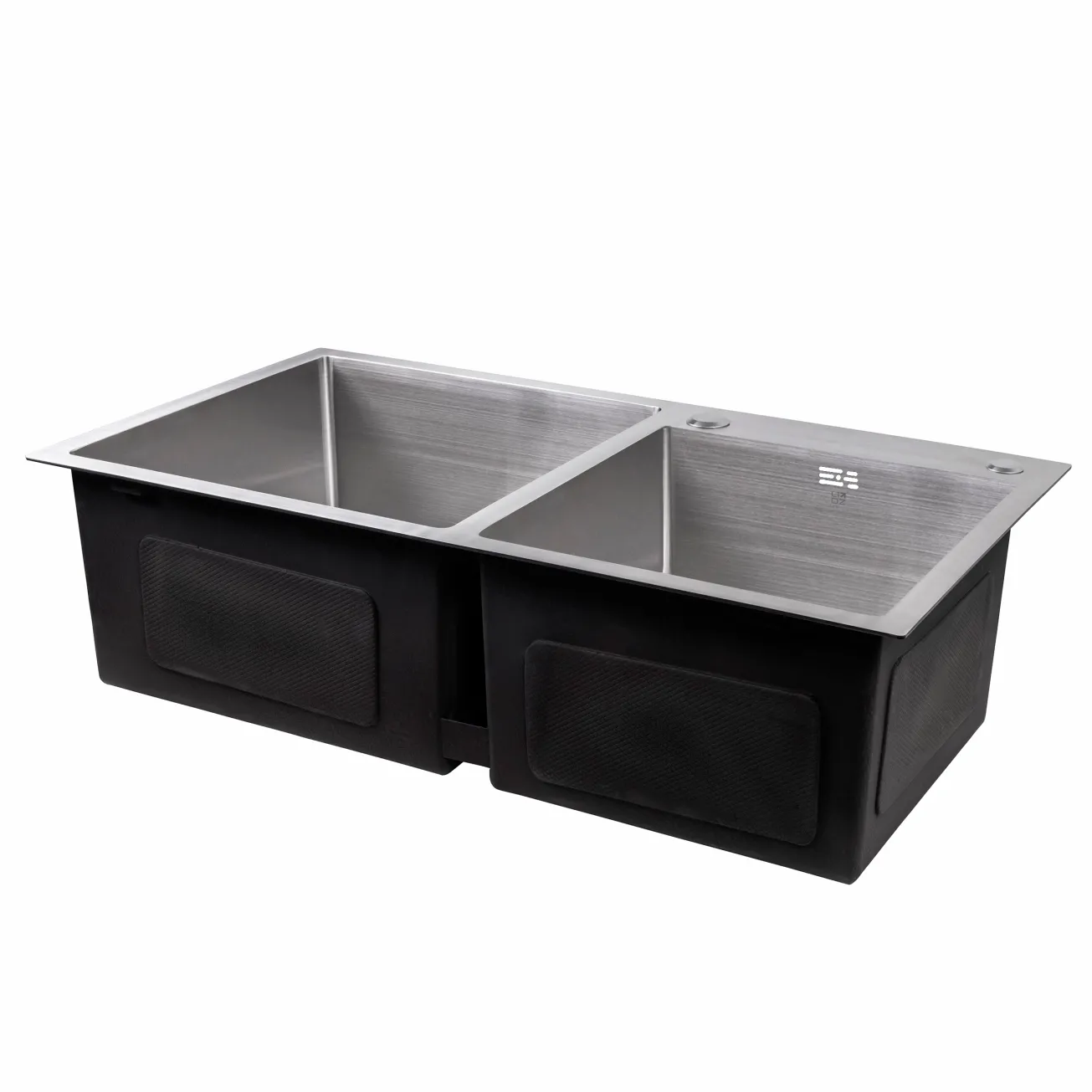 Мойка для кухни с двумя чашами интегрированная Lidz Handmade H7843 (LDH7843BRU35387) Brushed Steel 3,0/1,0 мм Фото - 3