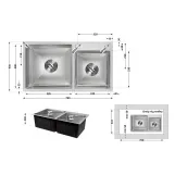 Мойка для кухни с двумя чашами интегрированная Lidz Handmade H7843 (LDH7843BRU35387) Brushed Steel 3,0/1,0 мм Фото - 1