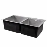 Мойка для кухни с двумя чашами интегрированная Lidz Handmade H7843 (LDH7843BRU35387) Brushed Steel 3,0/1,0 мм Фото - 3