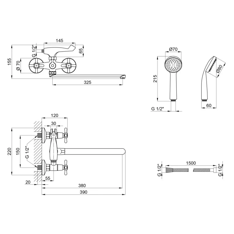 Смеситель для ванны Lidz Dominox 140 (с душевым гарнитуром) Chrome (SD00041632) Фото - 4