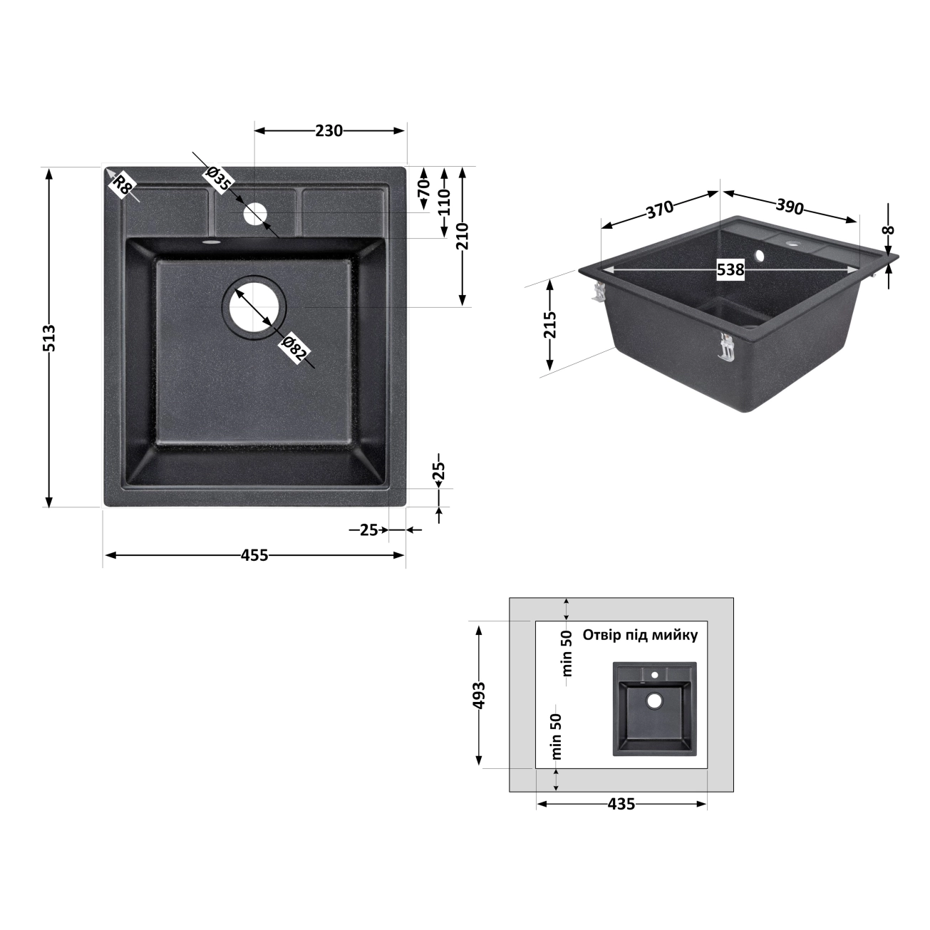 Кухонная мойка Lidz 460х515/200 BLM-14 (LIDZBLM14460515200) Фото - 1