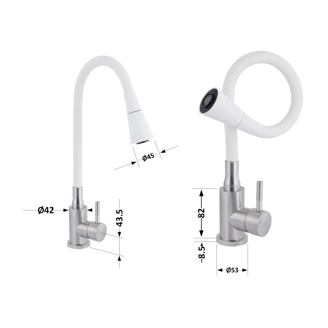 Смеситель для кухни Lidz Aria 015F31 с гибким изливом (k35) LDARI015F31WNK36981 White/Nickel Фото - 1