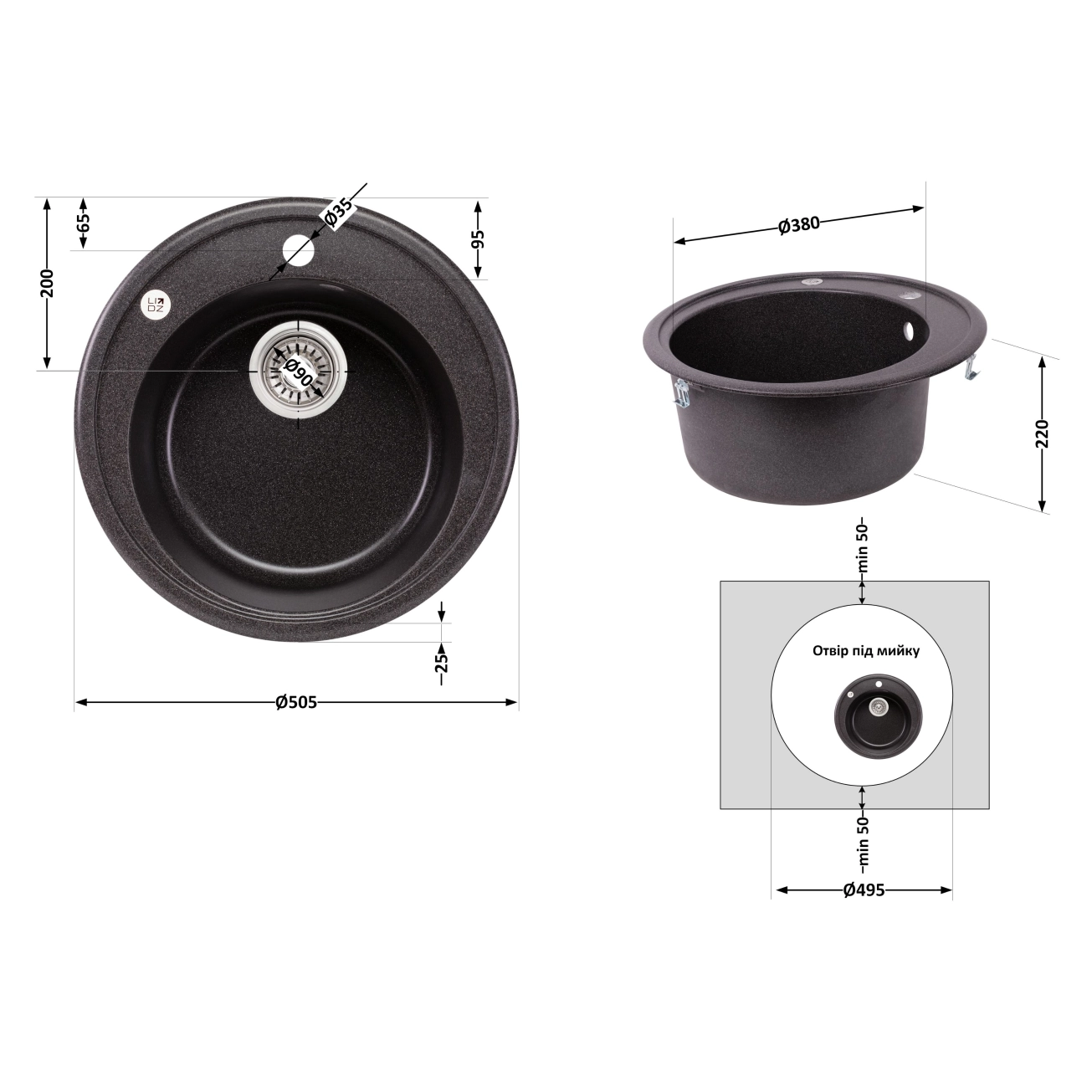 Кухонная мойка Lidz D510/200 GRF-13 (LIDZGRF13D510200) Фото - 1