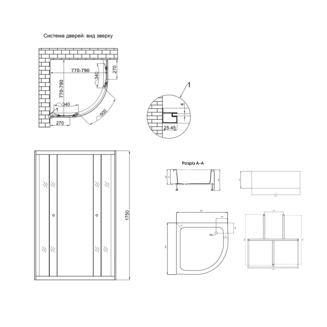 Душова кабіна Lidz Latwa SC80x80.SAT.MID.GR, скло тоноване 4 мм без піддона Фото - 1
