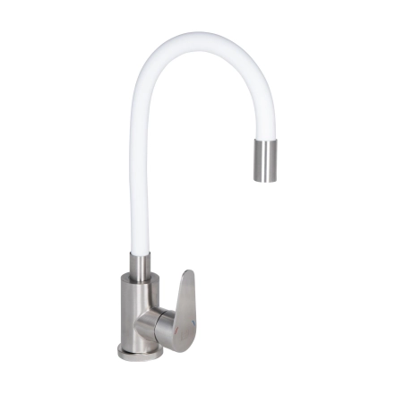 Смеситель для кухни Lidz Vida 015F3 с гибким изливом (k35) LDVID015F3WHI43357 White/Nickel