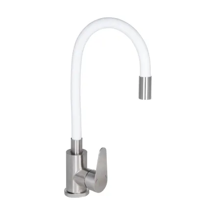 Смеситель для кухни Lidz Vida 015F3 с гибким изливом (k35) LDVID015F3WHI43357 White/Nickel