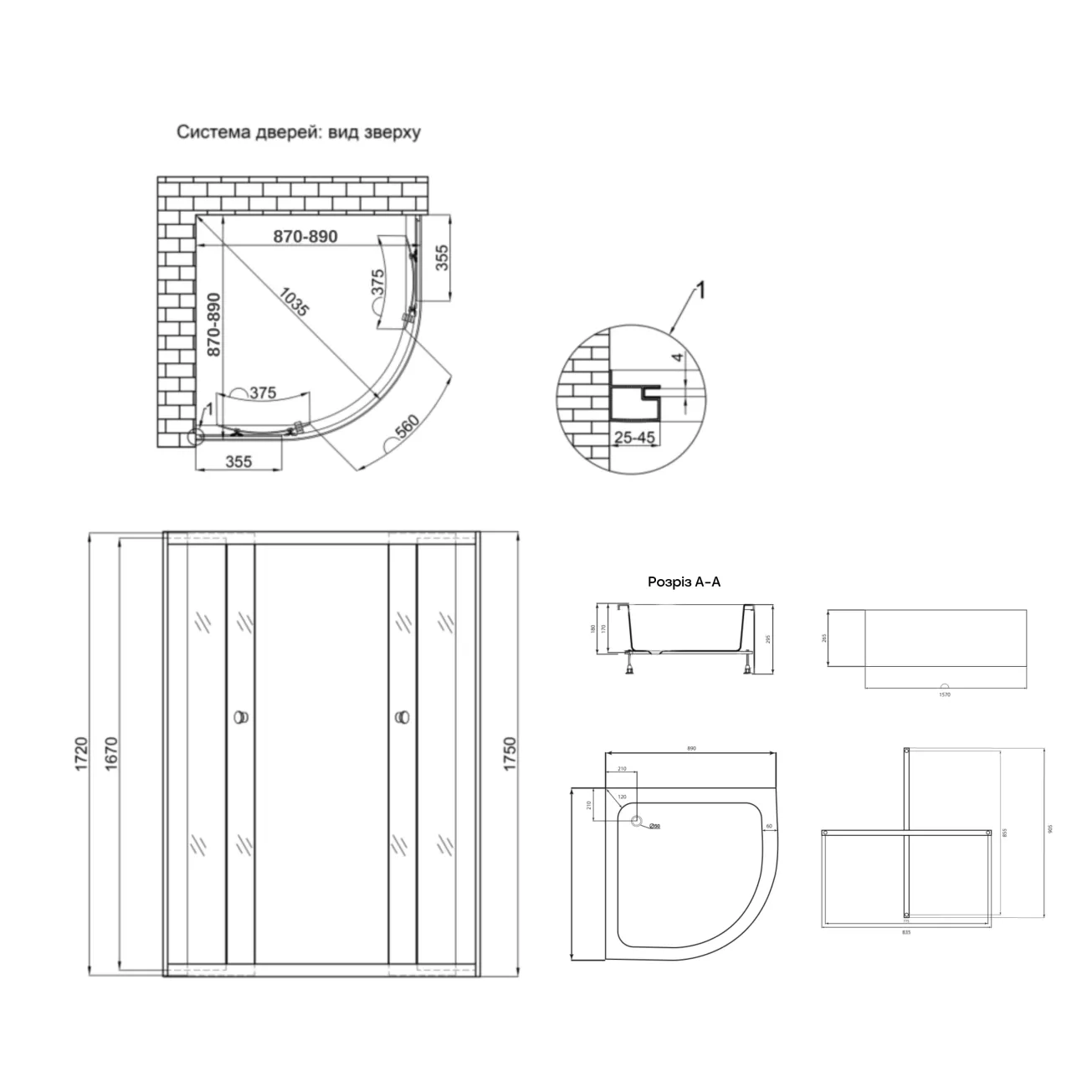 Душова кабіна Latwa SC90x90.SAT.MID.FR полукругла, скло Frost 4 мм + Душовий піддон KAPIELKA ST90x90x26, з панеллю Lidz Фото - 1