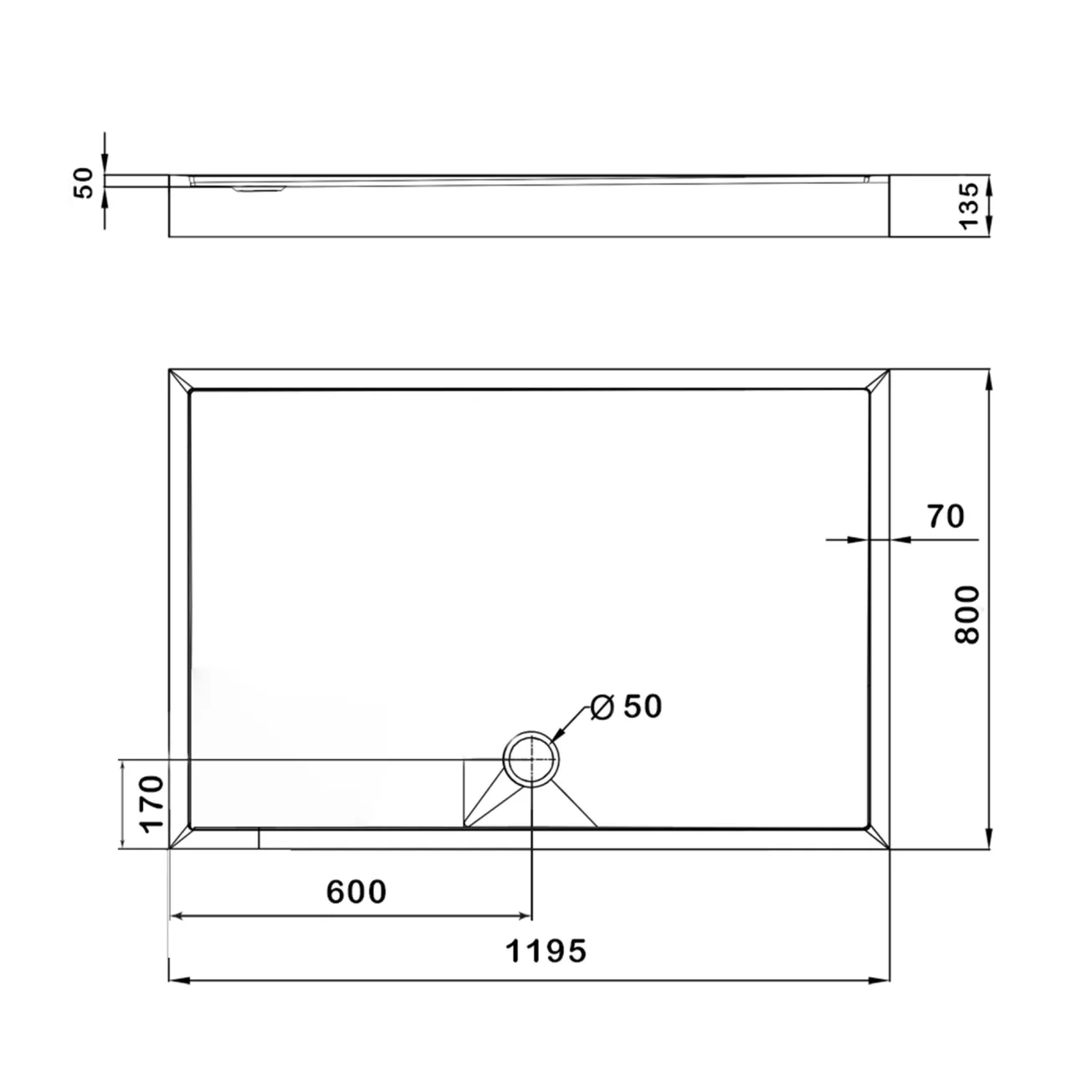 Душевой поддон Lidz KAPIELKA ST120x80х14 низкий, прямоугольный, диаметр слива 52 мм  Фото - 1