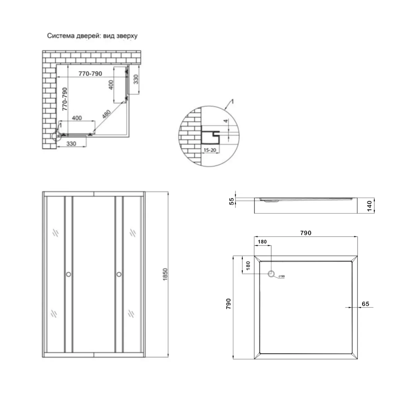 Душевая кабина Lidz Wawel SC80x80.SAT.LOW.GR, стекло тон. 4 мм + Lidz Душевой поддон KAPIELKA ST80x80х14 Фото - 1