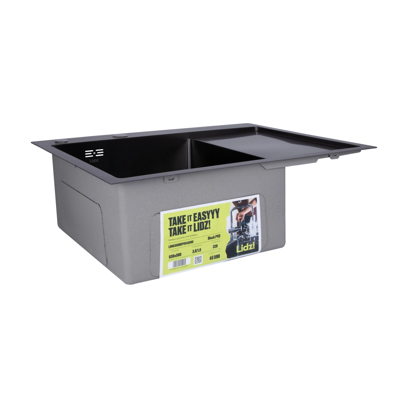 Мийка для кухні інтегрована Lidz Handmade H6350BR крило праворуч (LDH6350BRPVD45590) Brushed Black PVD 3,0/1,0 мм Фото - 4