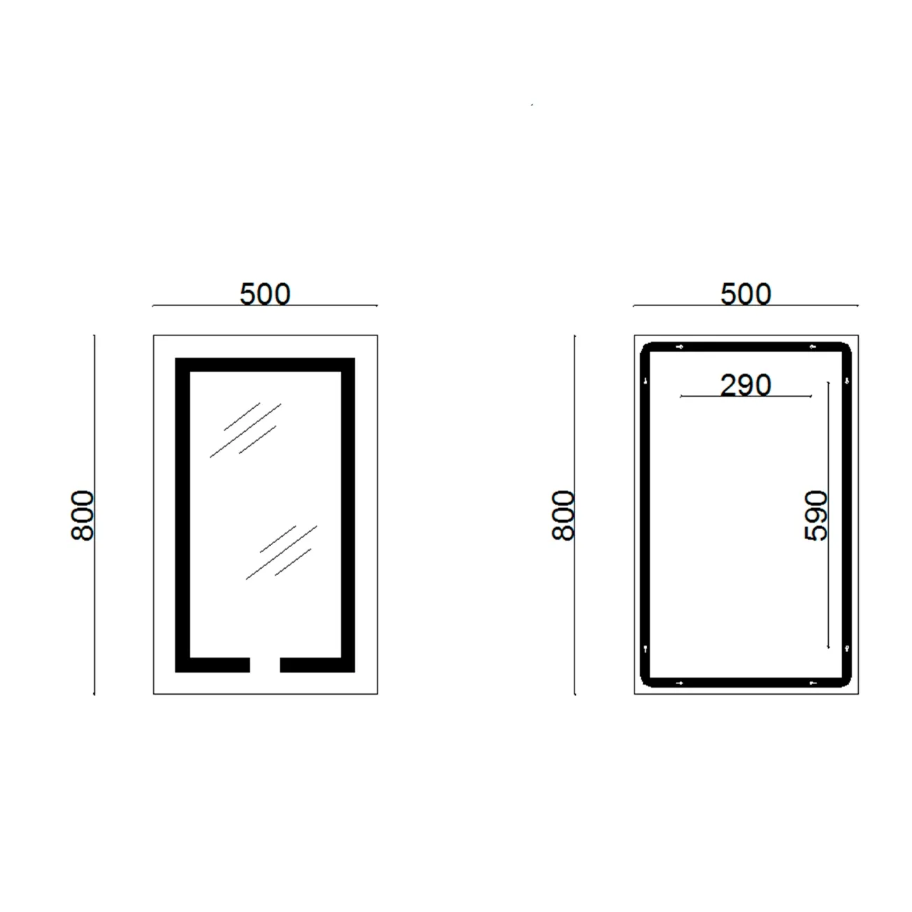 Дзеркало Lidz Kubis 500х800 з LED-підсвічуванням Touch, з антизапотіванням, з димером, рег. яскравості LD78LF9365080 Фото - 1
