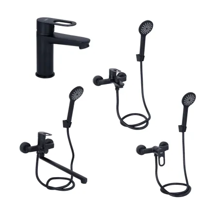 Комплект смесителей для ванной комнаты Lidz Latwa 001Black+Lidz Latwa 006Black+Lidz Latwa 005Black+Lidz Latwa 010Black