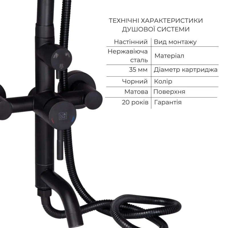 Комплект смесителей Lidz Aria Black: Душевая система LDARI1030BLA43373 + Смеситель для раковины LDARI001FBLA43367 (SD00053816) Фото - 4