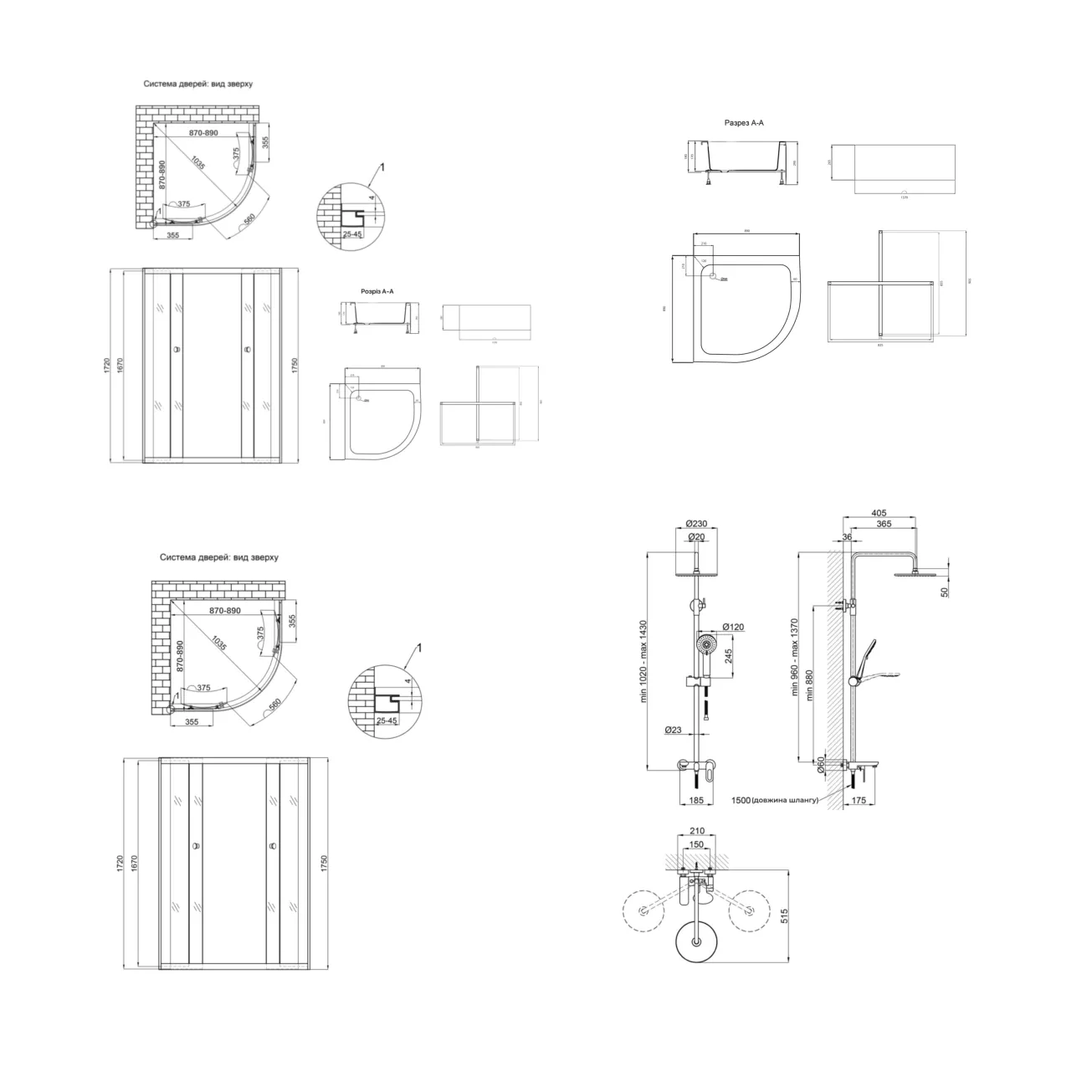 Комплект для душевої Latwa: Душева кабіна LLSC9090SATMIDGR2SET+Душева система на 3 споживача LDLAT1030CRM45417 Фото - 1