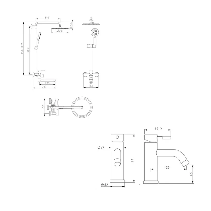 Комплект для душевой комнаты Lidz Aria 1033, Nickel + Смеситель для раковины Lidz Aria 0011F, Nickel (SD00054870) Фото - 5