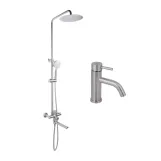 Комплект для душевой комнаты Lidz Aria 1033, Nickel + Смеситель для раковины Lidz Aria 0011F, Nickel (SD00054870)
