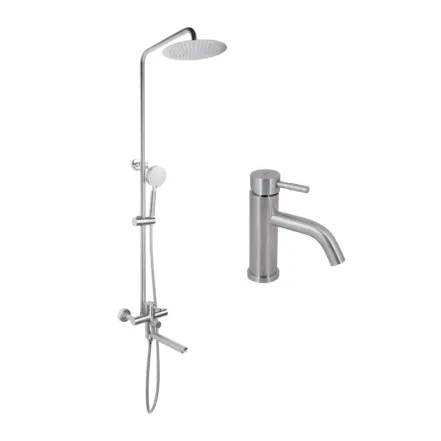 Комплект для душевой комнаты Lidz Aria 1033, Nickel + Смеситель для раковины Lidz Aria 0011F, Nickel (SD00054870)