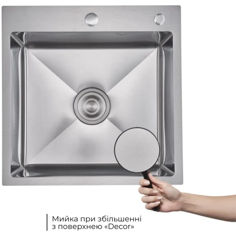 Комплект Lidz Handmade H5050H Мийка для кухні інтегрована Decor Honeycomb у комплекті з дозатором + Lidz K01G Корзина для кухонної мийки Фото - 3