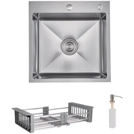 Комплект Lidz Handmade H5050H Мойка для кухни интегрированная Decor Honeycomb в комплекте с дозатором + Lidz K01G Корзина для кухонной мойки