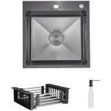 Комплект Lidz Handmade H5050HB Мийка для кухні інтегрована Decor Black PVD Honeycomb у комплекті з дозатором + Lidz LIDZK01B Корзина для кухонної мийки