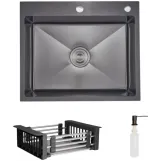 Комплект Lidz Handmade H6050HB Мойка для кухни интегрированная Decor Black PVD Honeycomb в комплекте с дозатором + LIDZK01B Корзина для кухонной мойки