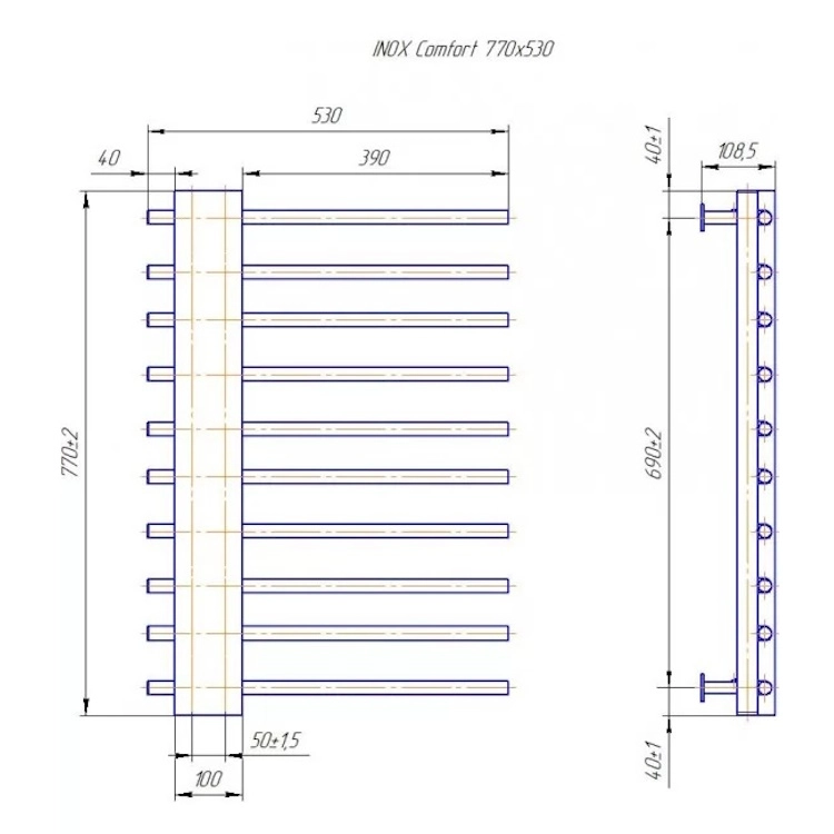 Водяной полотенцесушитель Mario INOX Комфорт 770х530/50 (1.072.044132.P) Фото - 3