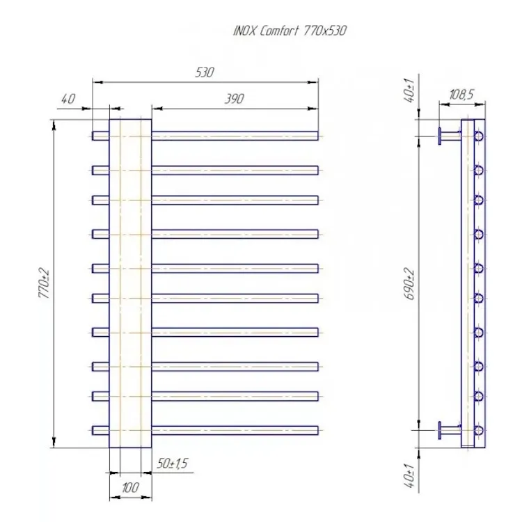 Водяна рушникосушарка Mario INOX Комфорт 770х530/50 (1.072.044132.P) Фото - 3