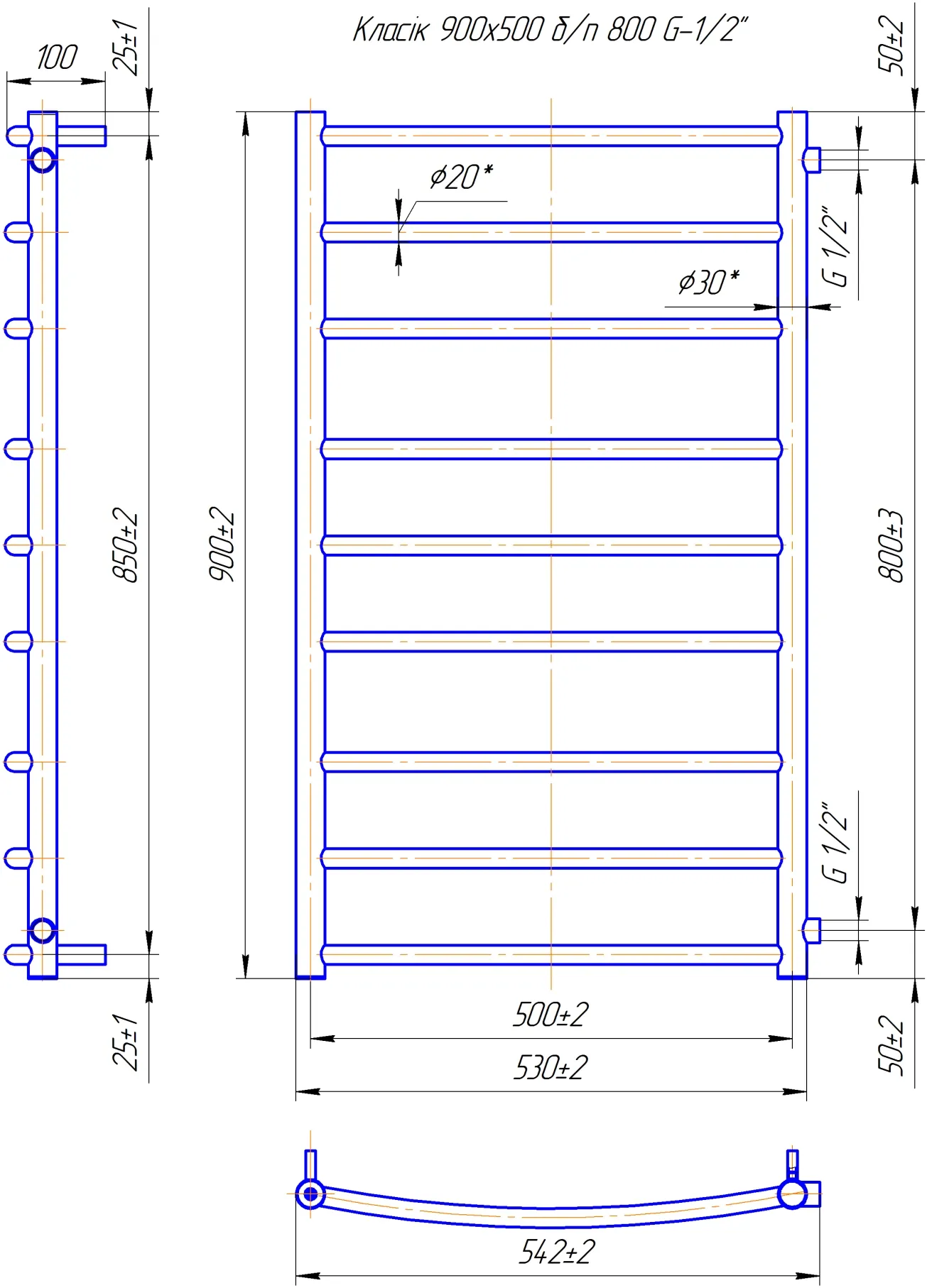 Водяна рушникосушарка Mario Класік Б/П 1/2" 900x550/800 (1.1.2210.02.P) Фото - 1