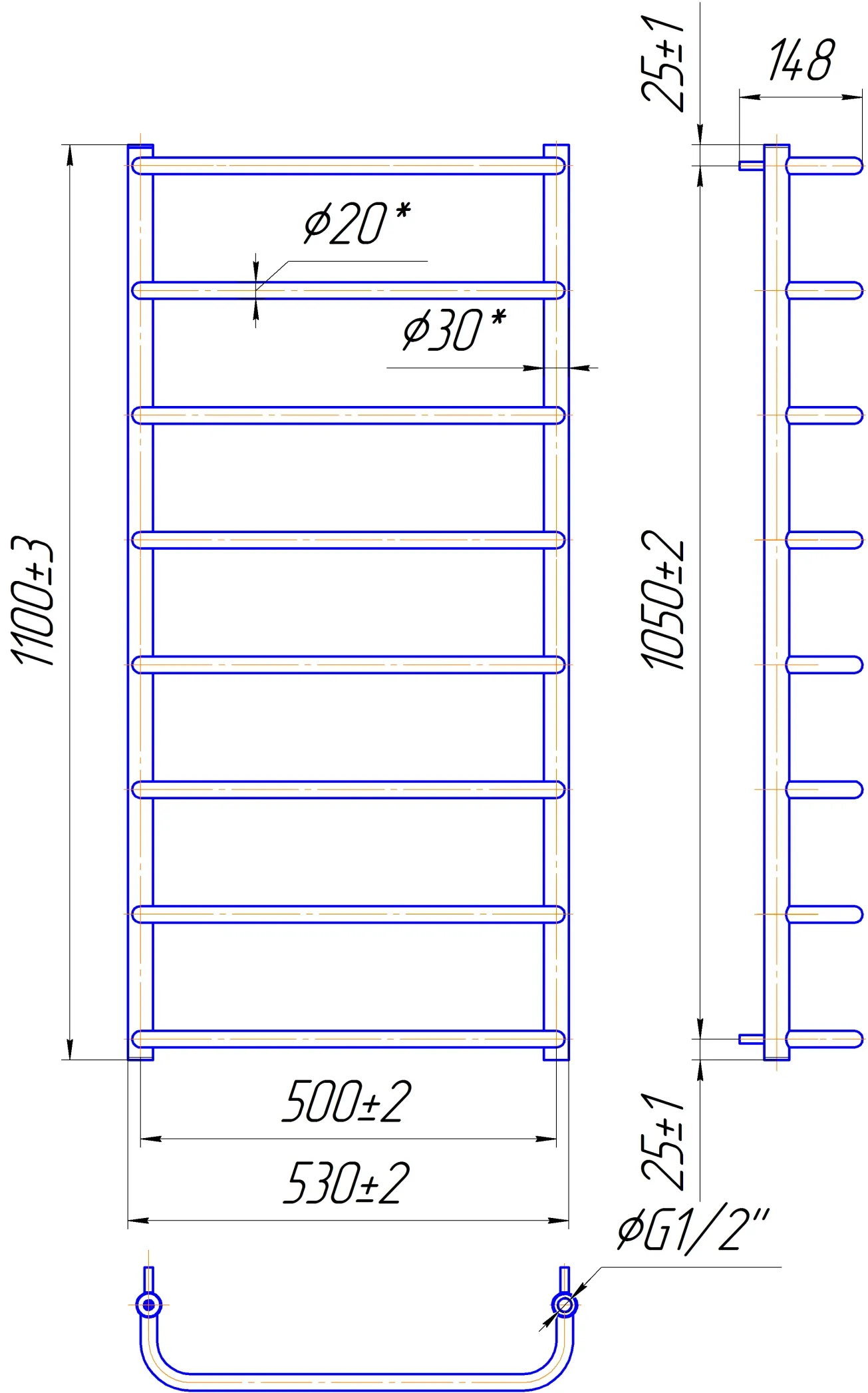 Водяной полотенцесушитель Mario Стандарт HP 1100x530/500 (1.3.0203.01.P) Фото - 1