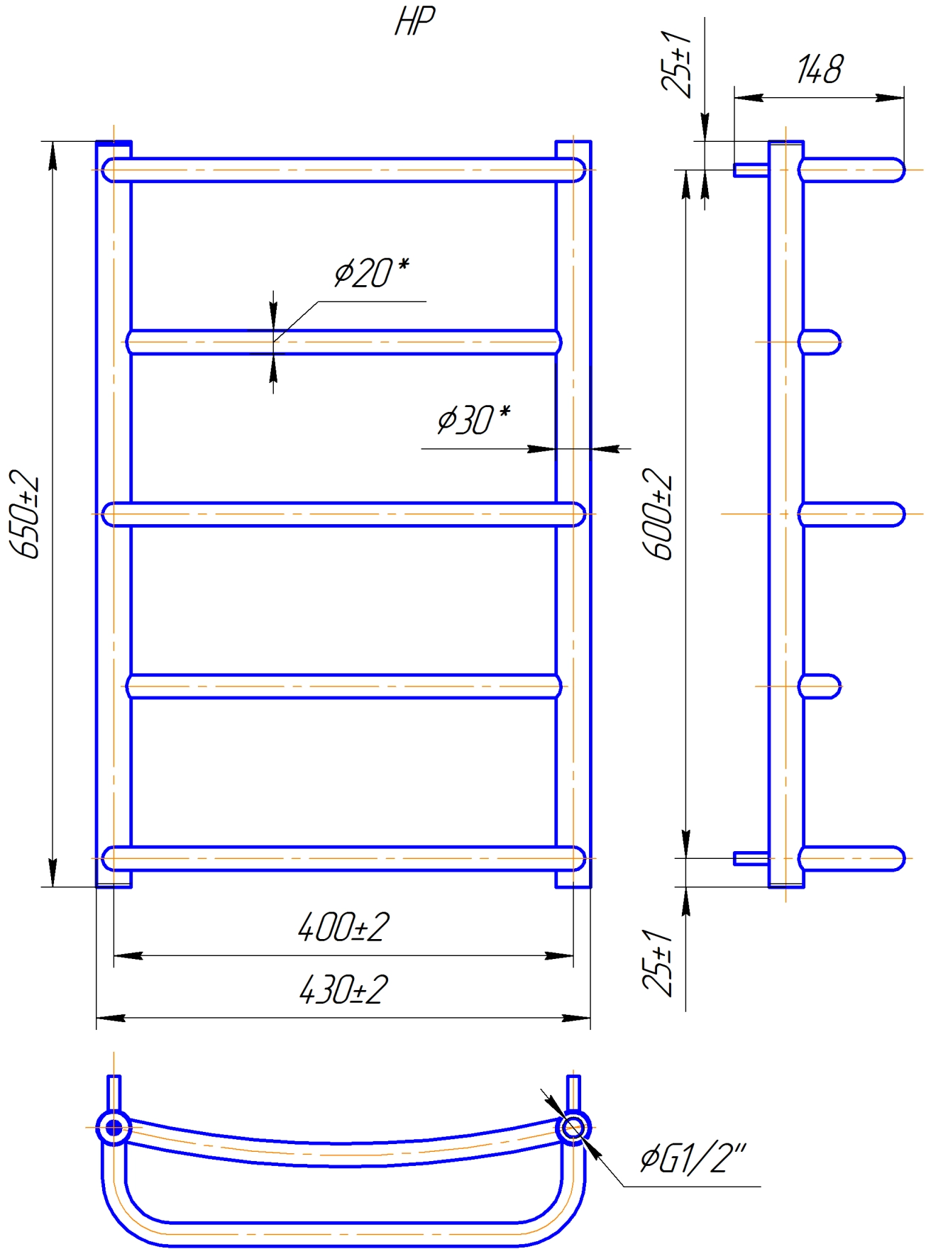 Водяна рушникосушарка Mario Люкс HP 650x430/400 (1.3.0300.01.P) Фото - 1