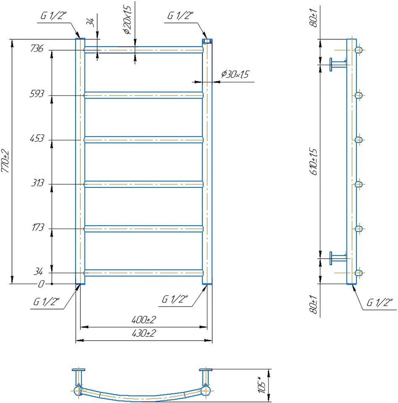 Водяна рушникосушарка Mario INOX Класік HP 770х430/400 (1.8.044570.P) Фото - 3