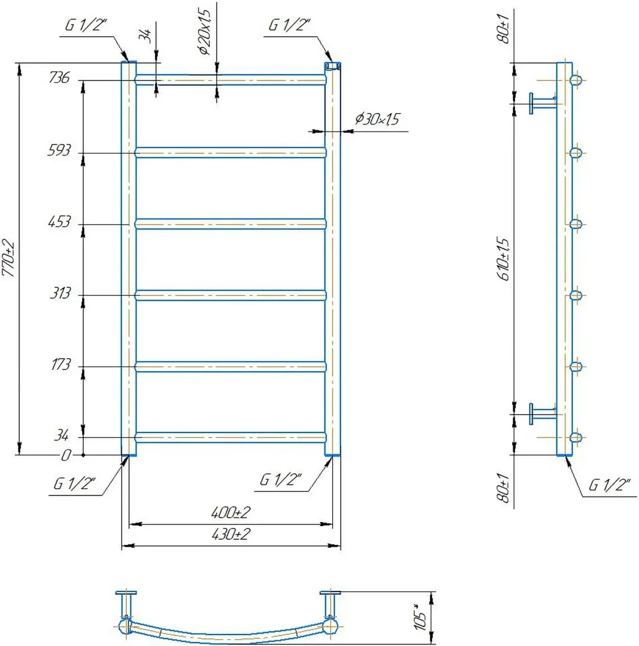 Водяной полотенцесушитель Mario INOX Классик HP 770х430/400 (1.8.044570.P) Фото - 3