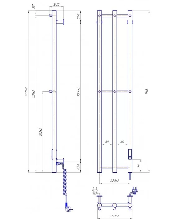 Электрический полотенцесушитель Mario e-INOX Соле 1170x250 TR 2.0 K (2.13.046354.P) Фото - 3