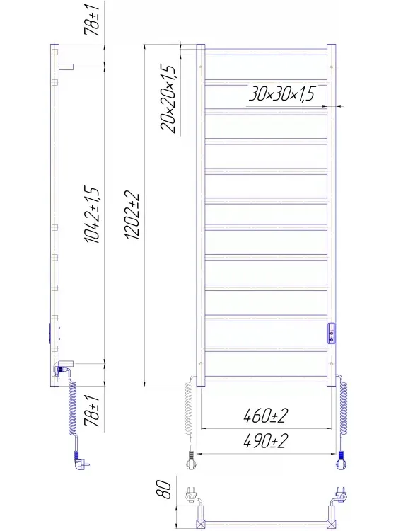 Електрична рушникосушарка Mario Токіо-I 1200х500 TR K (2.2.1704.03.P) Фото - 4