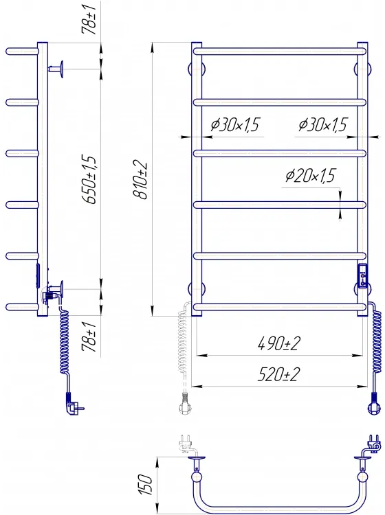 Електрична рушникосушарка Mario Стандарт-I 800х530 TR K таймер-регулятор (2.3.0215.10.P) Фото - 4