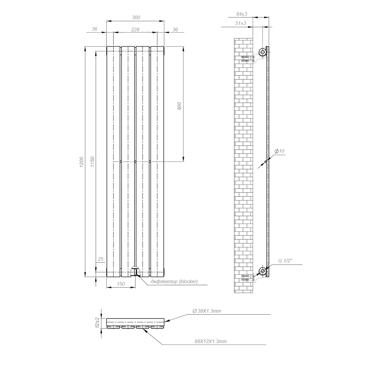 Вертикальный радиатор Navin Largo 300х1200-4, anticor, белый Фото - 5