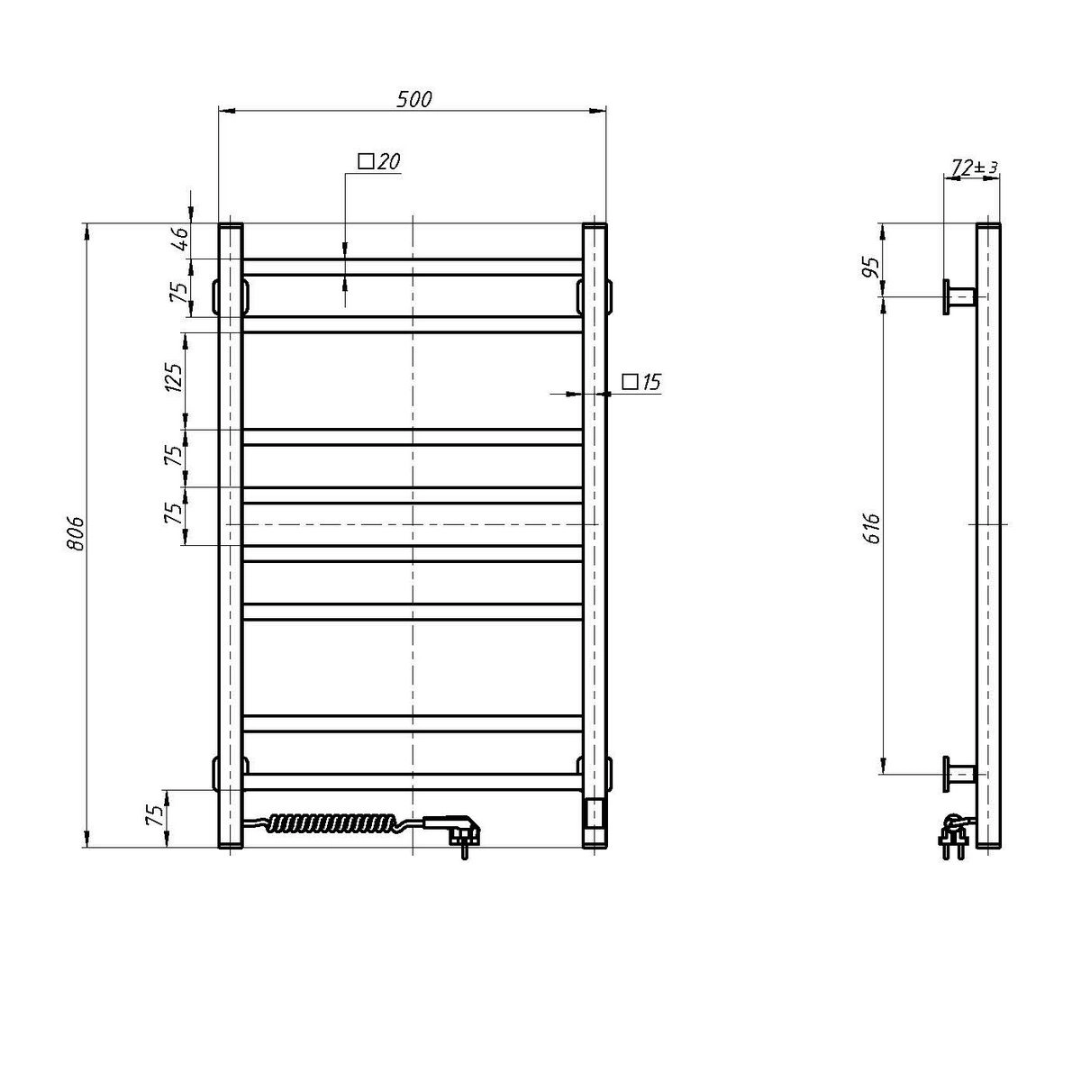 Рушникосушка Navin Loft 500х800 Sensor лівобічна з таймером, біла Фото - 6