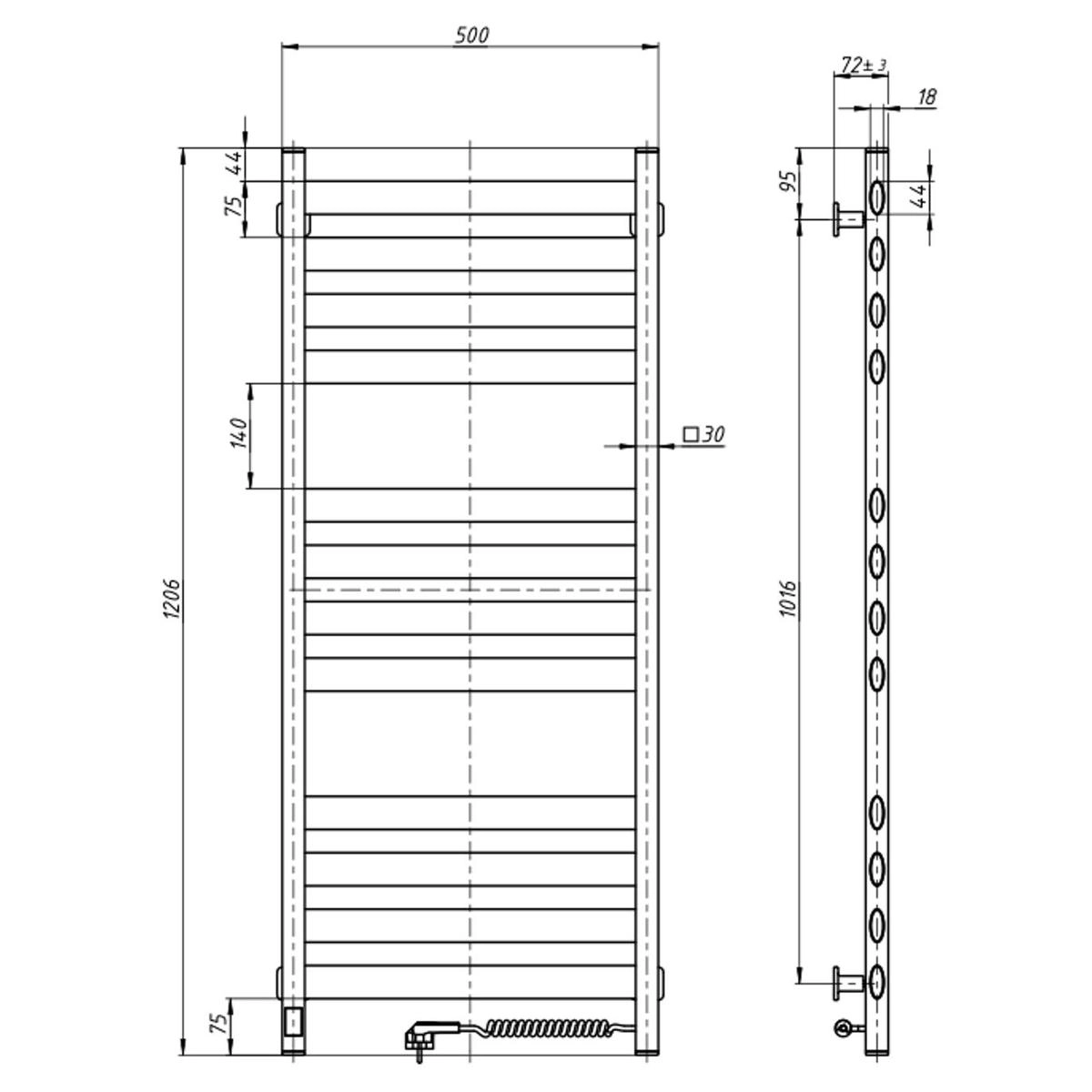 Рушникосушка Navin Ellipse 500х1200 Sensor права, чорний муар Фото - 4