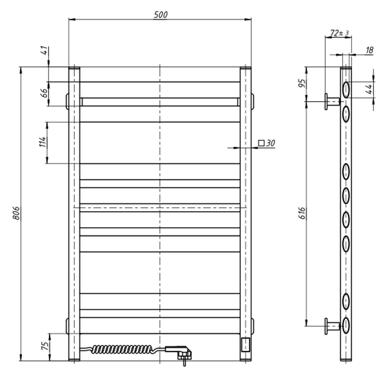 Полотенцесушитель Navin Ellipse 500х800 Sensor левый, черный муар Фото - 4