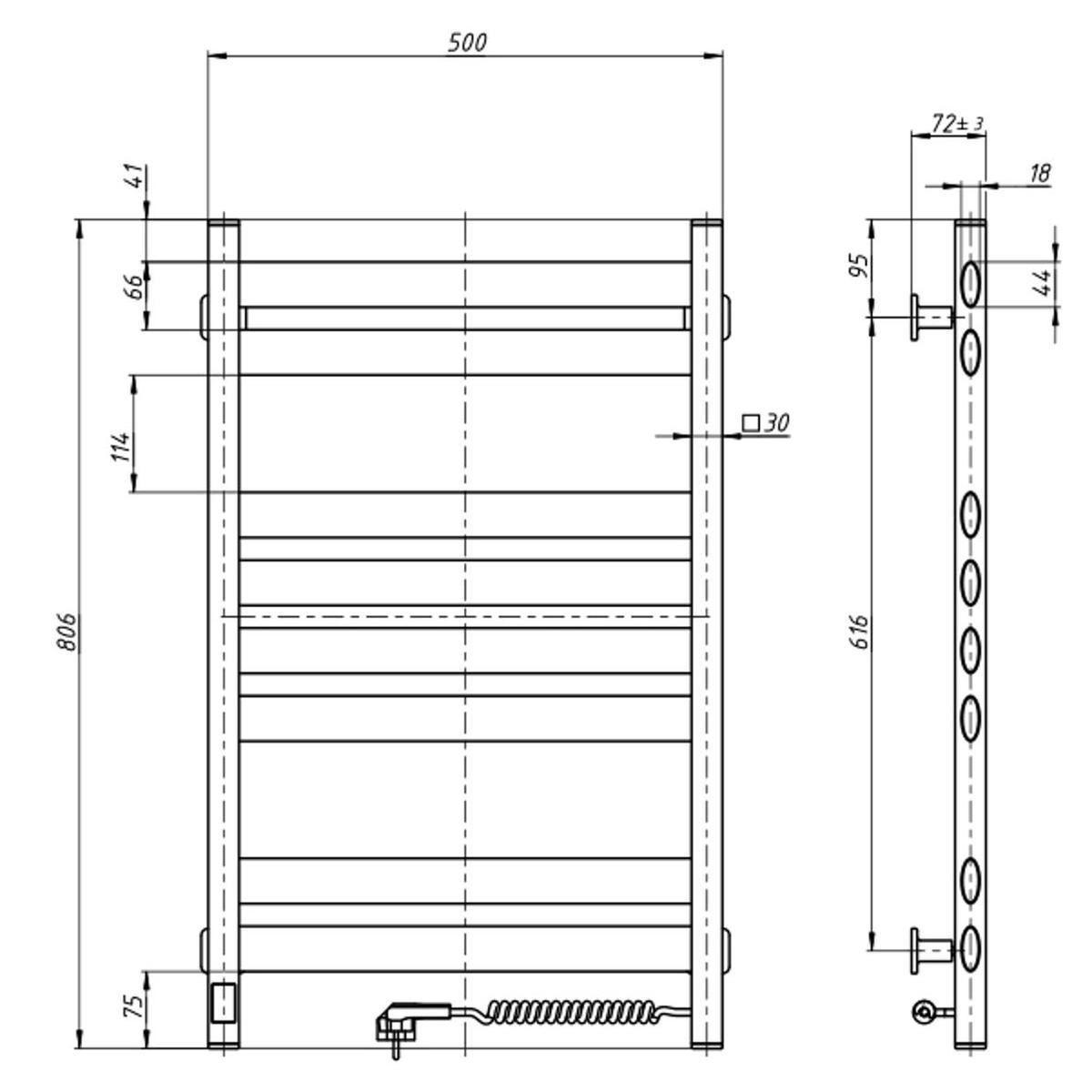 Полотенцесушитель Navin Ellipse 500х800 Sensor правый с таймером, белый бархат Фото - 4