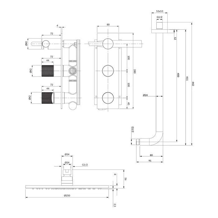 Душевая система скрытого монтажа с термостатом Omnires Contour chrome (SYSCT11CR) Фото - 1