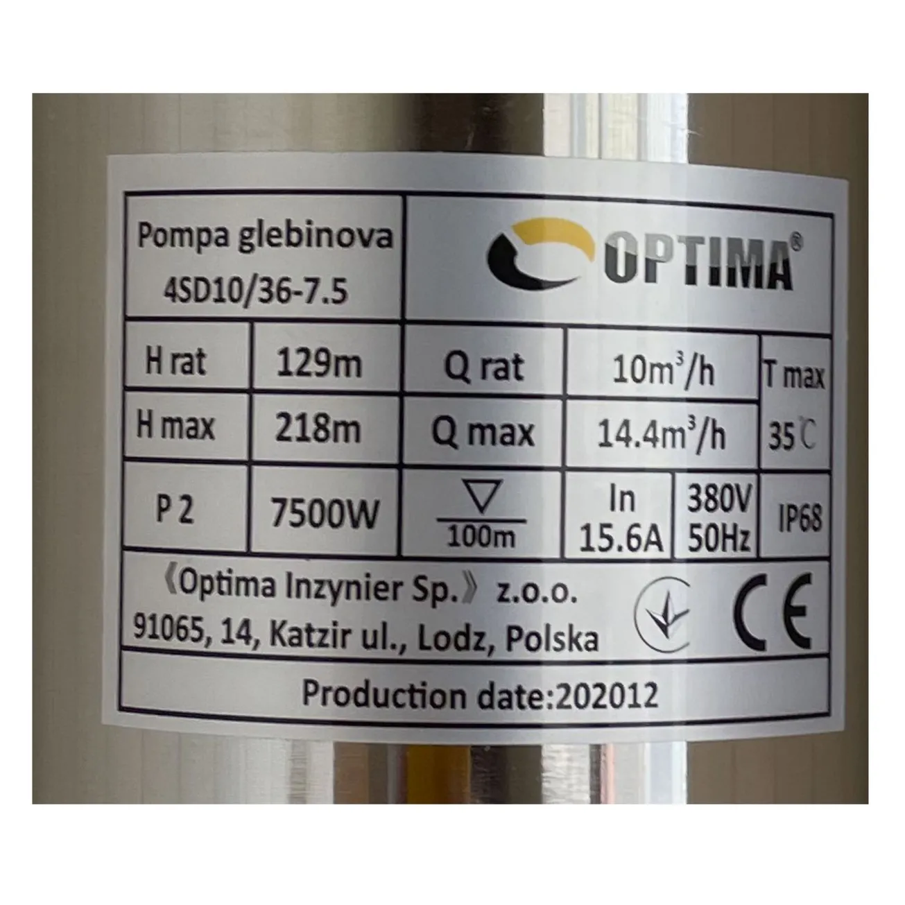 Насос скважинный с повышенной устойчивостью к песку OPTIMA 4SD10/36 7.5 кВт 218м 3-фазный ( 2 части ) Фото - 2