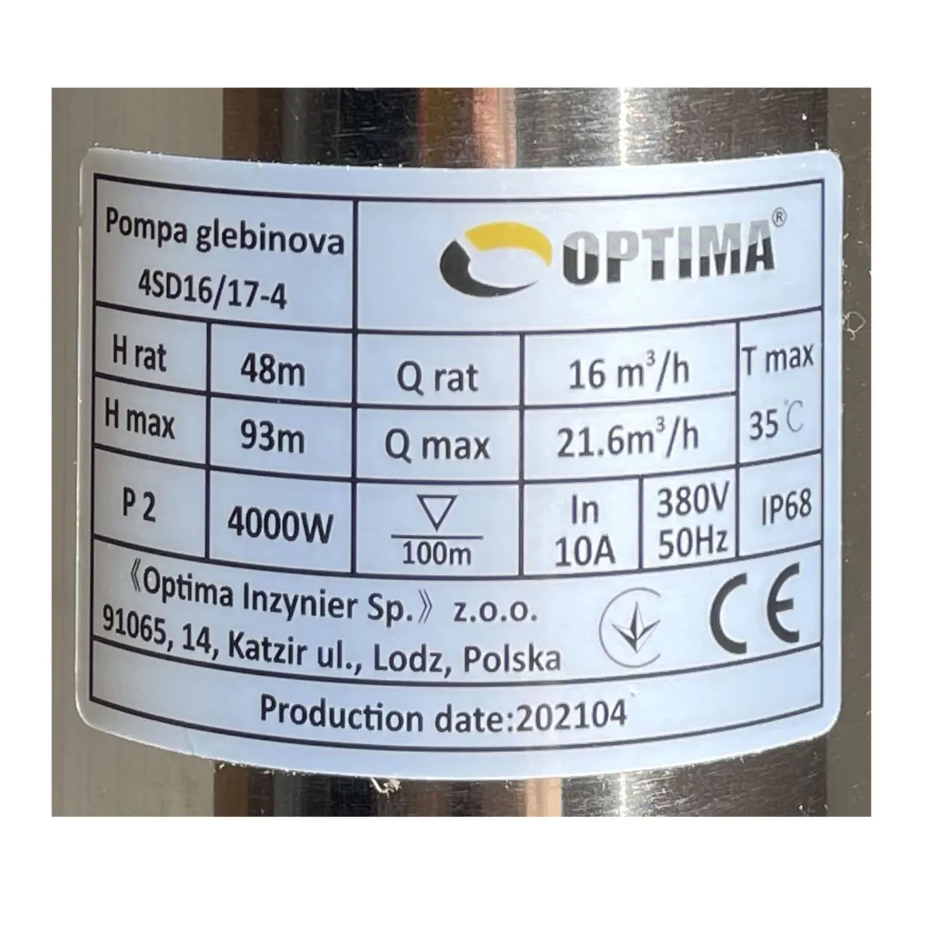 Насос скважинный с повышенной устойчивостью к песку OPTIMA 4SD16/17 4 кВт 93м 3-фазный ( 2 части ) Фото - 2