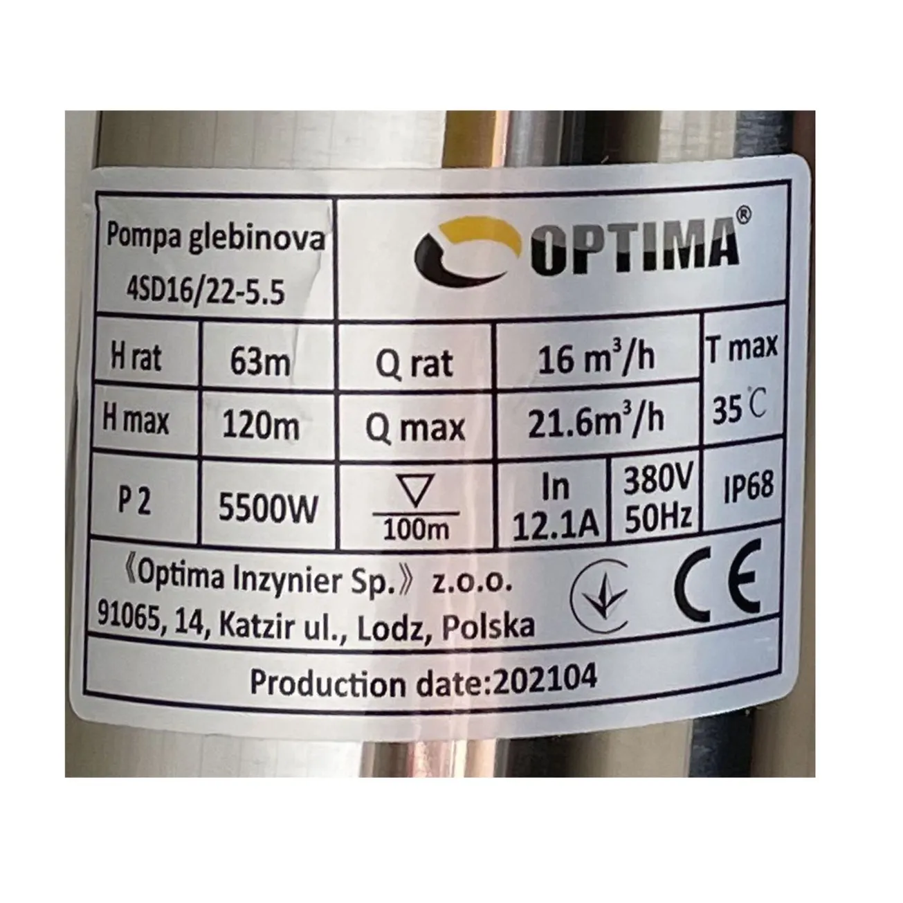 Насос свердловинний з підвищеною стійкістю до піску  OPTIMA 4SD16/22 5,5 кВт 120м 3-фазний ( 2 частини ) Фото - 2