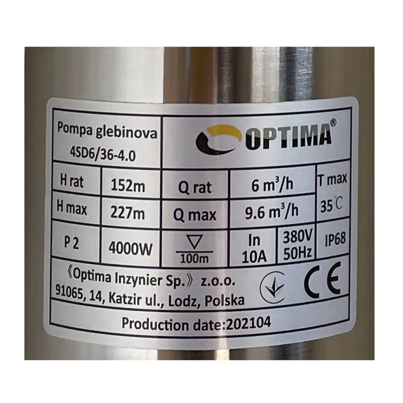 Насос свердловинний з підвищеною стійкістю до піску OPTIMA 4SD6/36 4,0 кВт 227м 3-фазний ( 2 частини ) Фото - 2