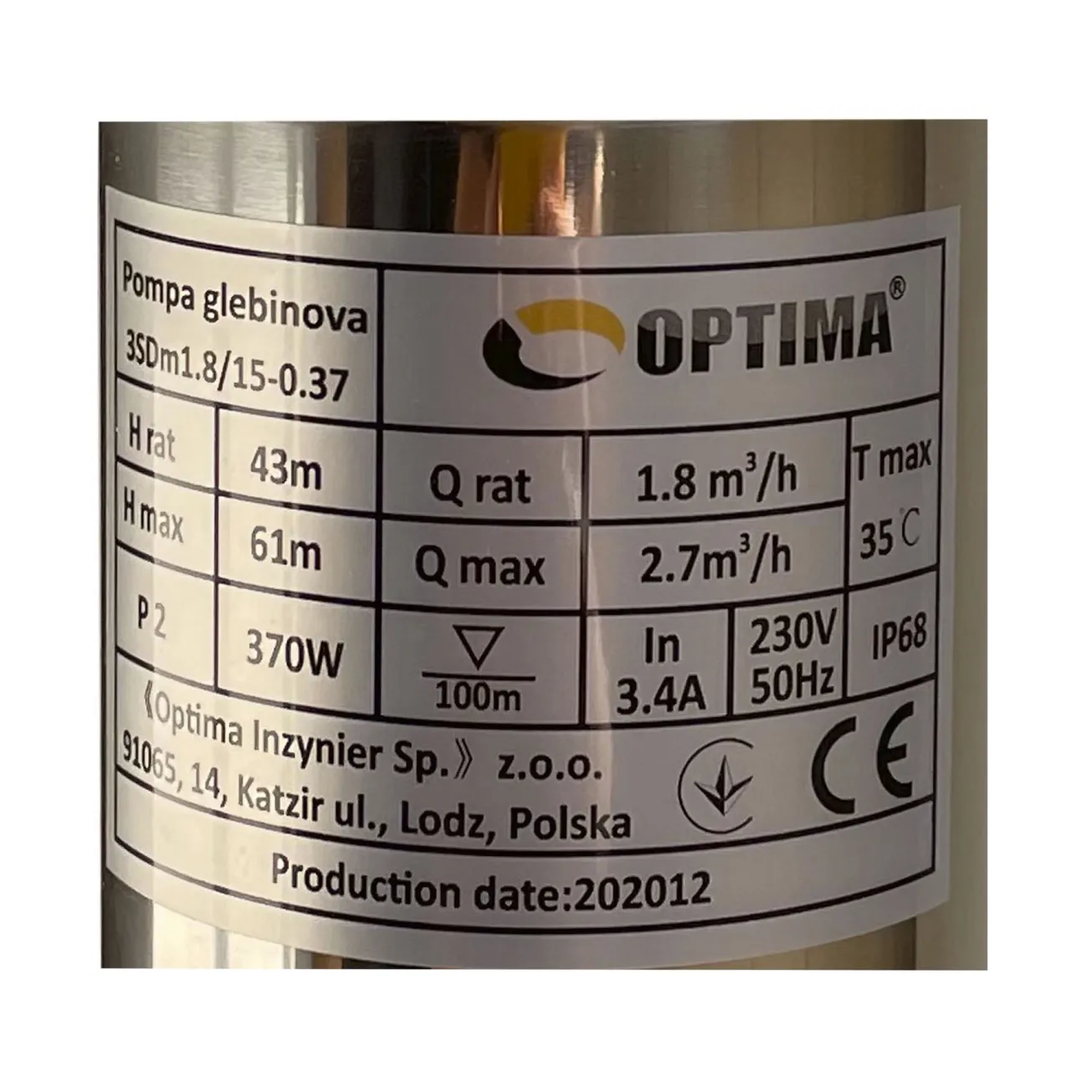 Насос свердловинний з підвищеною стійкістю до піску  3″ OPTIMA  3SDm1,8/15 0,37 кВт 61м +пульт+кабель 35м NEW Фото - 2