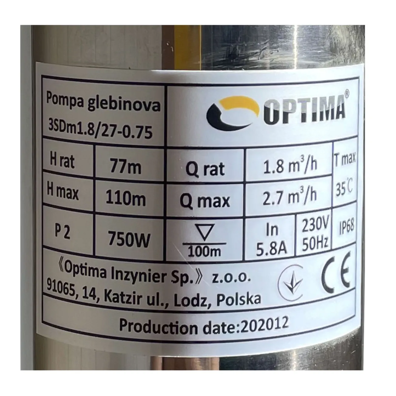 Насос скважинный с повышенной устойчивостью к песку 3″ OPTIMA 3SDm1,8/27 0,75 кВт 115м +пульт+кабель 1,5мNEW Фото - 1